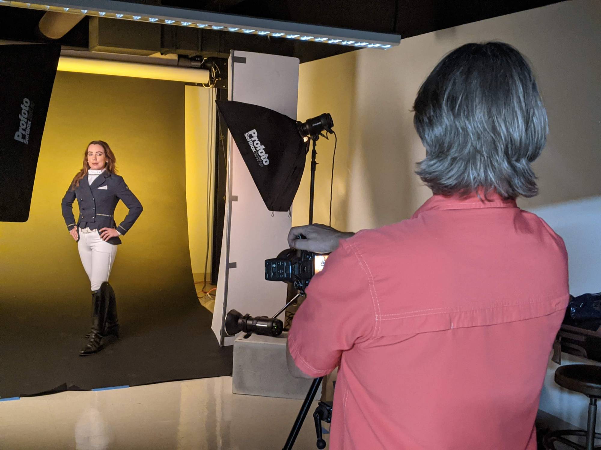two students in lighting studio