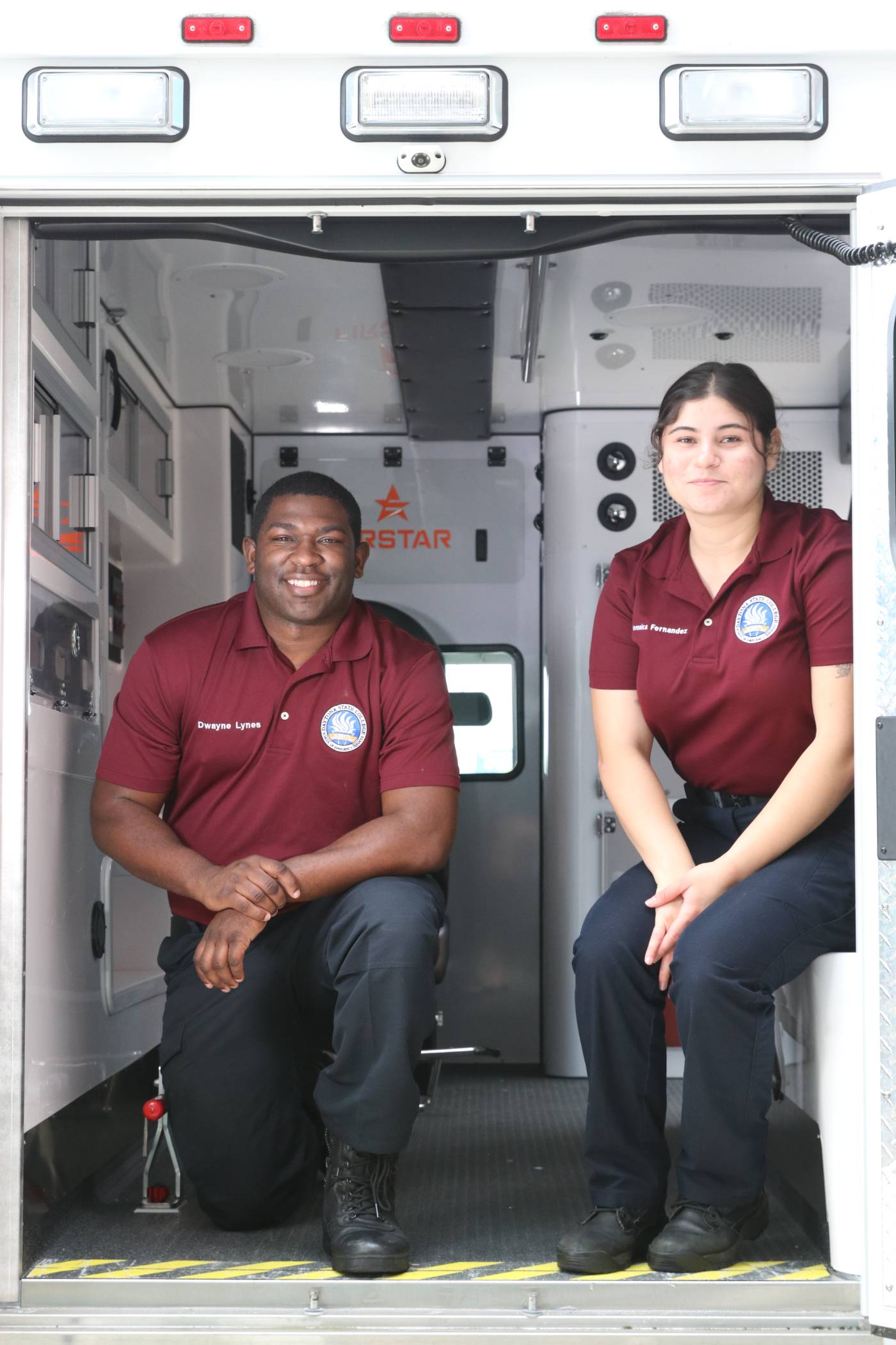DSC Emergency Medical Technician students in an ambulance. 