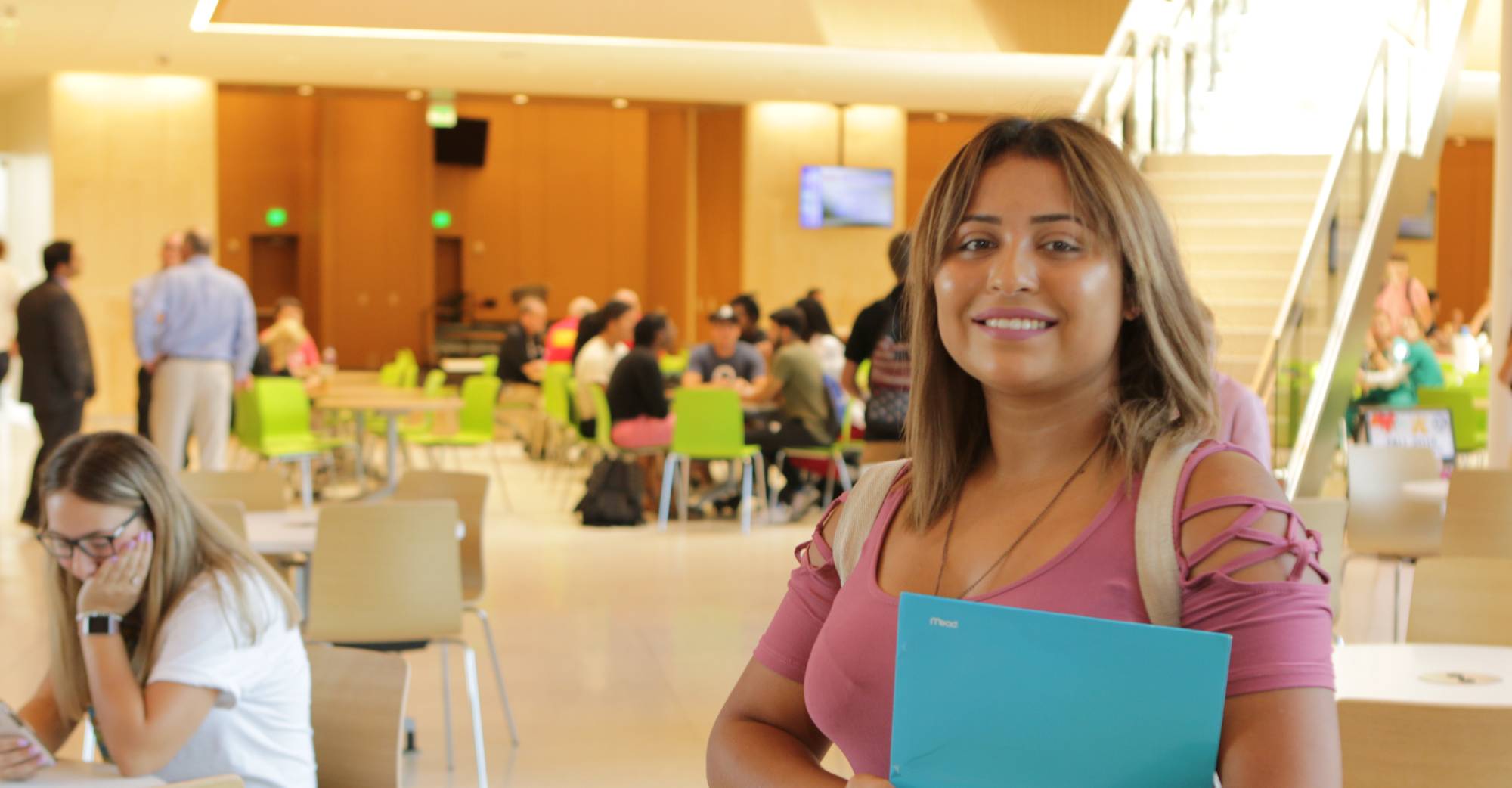 A student enjoying the new student center. 