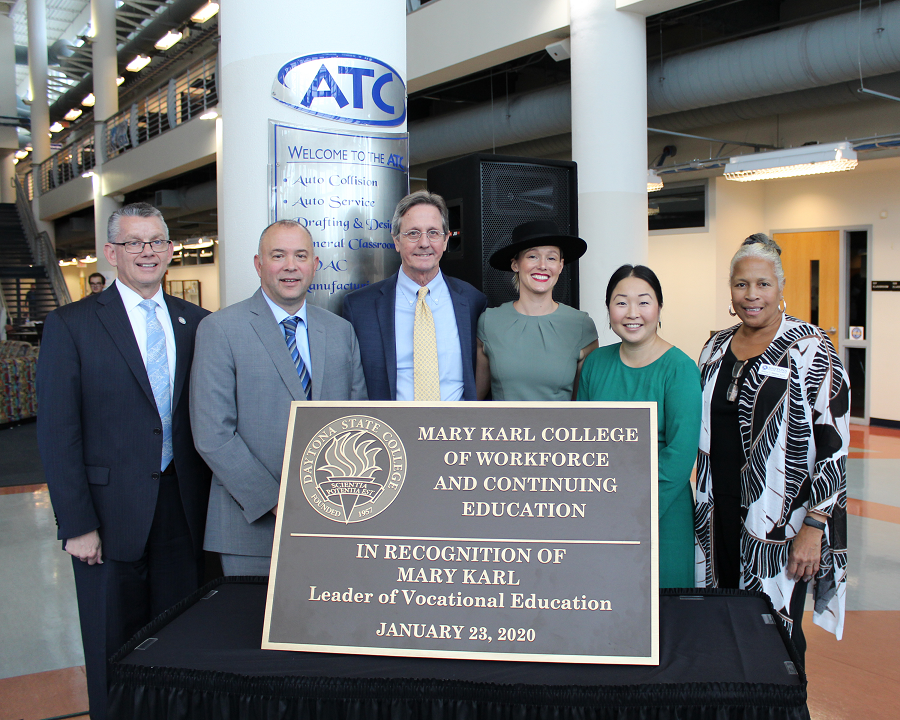 from left to right: Dr. Randy Howard, Dr. Tom LoBasso, Rick Karl, Erin Brennan Karl, Sarah Karl, and Dr. Sherryl Weems