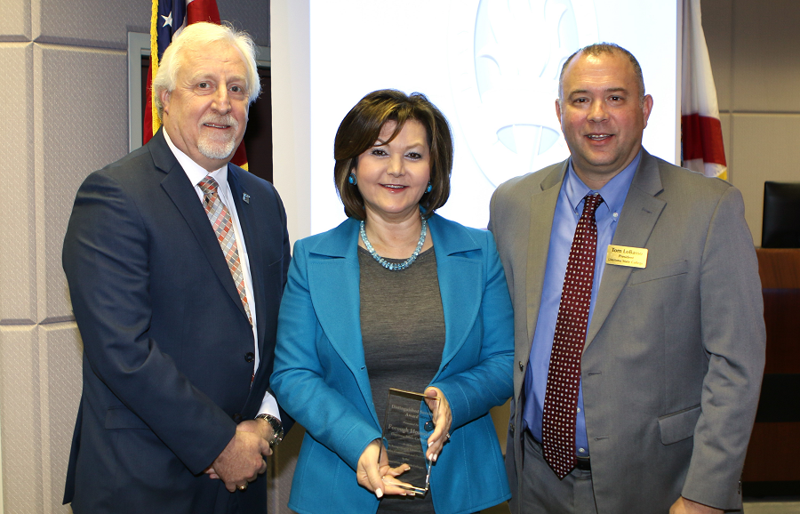 pictured L-R: AFC Executive Director Michael Brawer, District Board of Trustee and chairperson Forough Hosseini, DSC President Dr. Thomas LoBasso