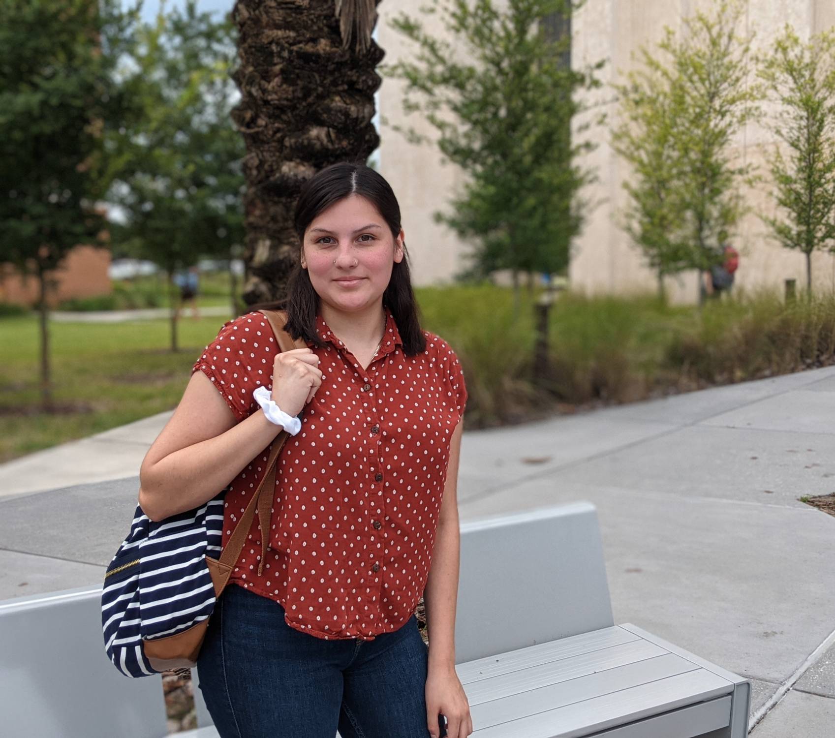 student outside on campus