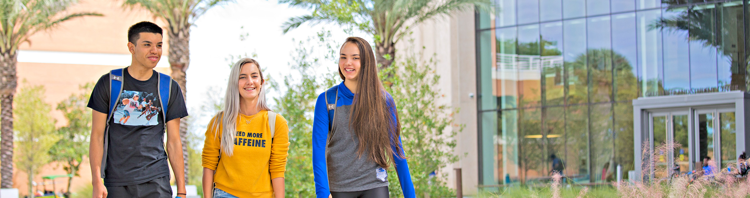 Students walking across campus