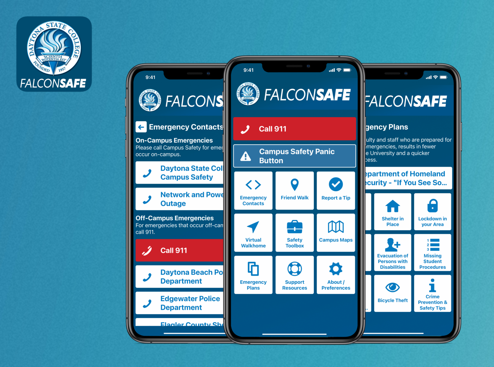 Mobile device with FalconSAFE app screen.